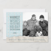 Aqua Winter Plaid Holiday Custom Photo Flat Kaart (Voorkant)