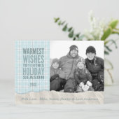 Aqua Winter Plaid Holiday Custom Photo Flat Kaart (Staand voorkant)