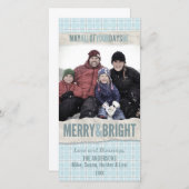Aqua Winter Plaid Kerstkaart Merry/Bright Holiday (Voorkant / Achterkant)