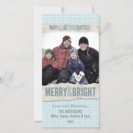 Aqua Winter Plaid Kerstkaart Merry/Bright Holiday