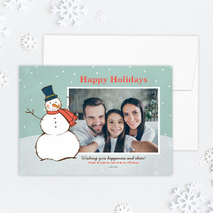 Aqua Winter Snowman Prettige feestdagen Foto Feestdagenkaart