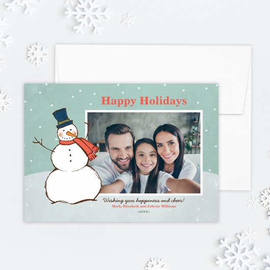  Aqua Winter Snowman Prettige feestdagen Foto Feestdagenkaart