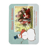 Aqua Winter Snowman Prettige feestdagen Foto Magneet (Verticaal)