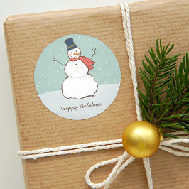  Aqua Winter Snowman Prettige feestdagen Ronde Sticker