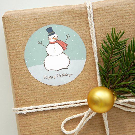  Aqua Winter Snowman Prettige feestdagen Ronde Sticker