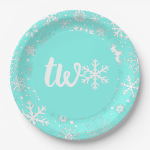 Aqua Winter Tweede Verjaardag Snowflake Borden Papieren Bordje