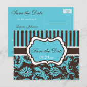 Aqua, wit, bruin Damask Save the Date Kaart (Voorkant / Achterkant)