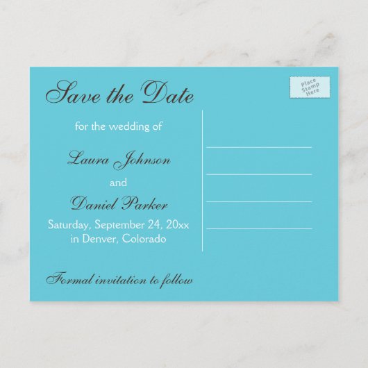 Aqua, wit, bruin Damask Save the Date Kaart (Achterkant)