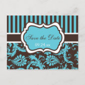 Aqua, wit, bruin Damask Save the Date Kaart (Voorkant)