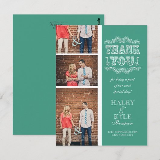  Aqua & Wit Dank u Foto Post Kaart (Voorkant / Achterkant)