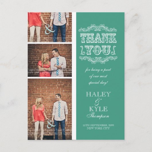  Aqua & Wit Dank u Foto Post Kaart (Voorkant)