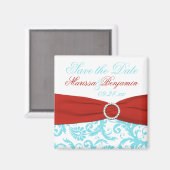 Aqua, Wit, en Rode Damask sparen de Magnet van de (Voorkant / Achterkant)