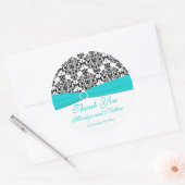 Aqua, wit en zwart Damask 3" ronde Sticker (Envelop)