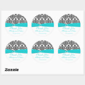 Aqua, wit en zwart Damask 3" ronde Sticker (Vel)