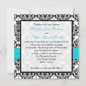 Aqua, wit en zwart Damask Square Invite II Kaart (Achterkant)