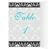 Aqua, Wit en Zwart Damast Tafelnummer Kaart (Binnen (Links))