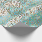 Aqua Wit Goud Luipaard Print Cadeaupapier (Hoek)