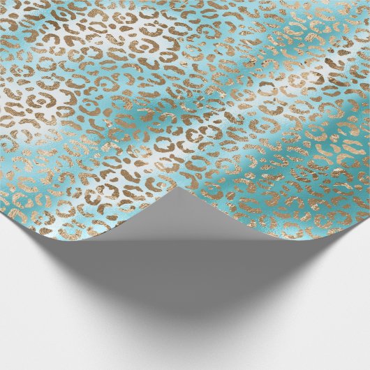Aqua Wit Goud Luipaard Print Cadeaupapier (Hoek)