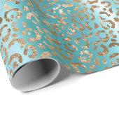 Aqua Wit Goud Luipaard Print Cadeaupapier (Rol Hoek)