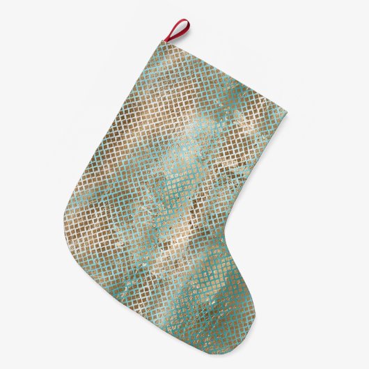 Aqua Wit Goud Snake Print Grote Kerstsok (Voorkant (Hangend))