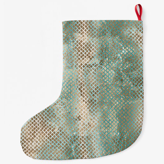 Aqua Wit Goud Snake Print Grote Kerstsok (Achterkant)