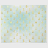 Aqua Wit Goud Tropische Glam Ananas Cadeaupapier (Vlak)