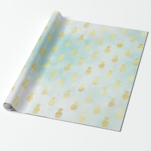 Aqua Wit Goud Tropische Glam Ananas Cadeaupapier
