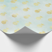 Aqua Wit Goud Tropische Glam Ananas Cadeaupapier (Hoek)