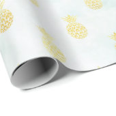 Aqua Wit Goud Tropische Glam Ananas Cadeaupapier (Rol Hoek)