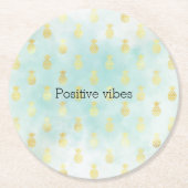 Aqua Wit Goud Tropische Glam Ananas Ronde Kartonnen Onderzetter (Voorkant)