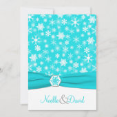 Aqua, wit, grijs sneeuwvlokken bruiloft uitnodigin kaart (Voorkant)