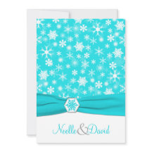 Aqua, wit, grijs sneeuwvlokken bruiloft uitnodigin