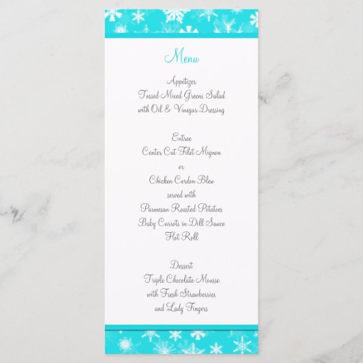 Aqua, Wit, Grijs Sneeuwvlokken Menu Kaart (Achterkant)
