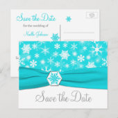 Aqua, wit, grijs sneeuwvlokken Save the Date Kaart (Voorkant / Achterkant)