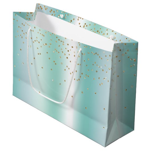 Aqua Wit Mint Goud Confetti Kerstmis Groot Cadeauzakje (Voorkant Gekanteld)
