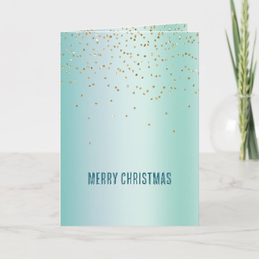 Aqua Wit Mint Goud Confetti Kerstmis Kaart (Voorkant)