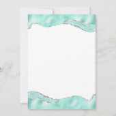 Aqua Wit Zilveren Folie Glitter Bruiloft Kaart (Achterkant)