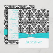 Aqua, Wit, Zwart Damask II RSVP Kaart (Voorkant / Achterkant)