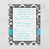 Aqua, Wit, Zwart Damask II RSVP Kaart (Achterkant)
