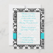 Aqua, Wit, Zwart Damask II RSVP Kaart (Achterkant)