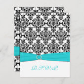 Aqua, Wit, Zwart Damask II RSVP Kaart (Voorkant / Achterkant)