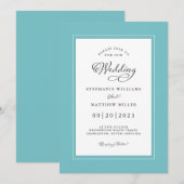 Aqua Witte Bruiloft Elegante Calligrafie Chic Lijs Kaart (Voorkant / Achterkant)