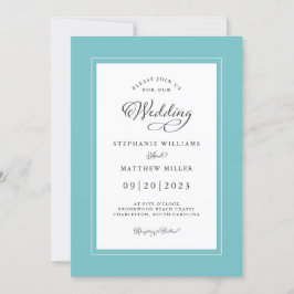 Aqua Witte Bruiloft Elegante Calligrafie Chic Lijs Kaart