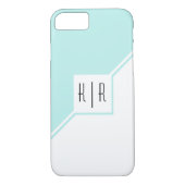 Aqua, witte driehoeken, monogram moderne geometris Case-Mate iPhone case (Achterkant)
