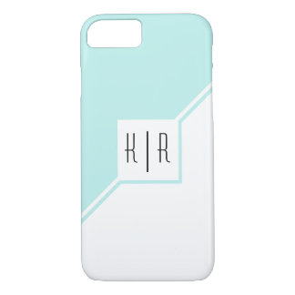 Aqua, witte driehoeken, monogram moderne geometris 	iPhone 8/7 hoesje