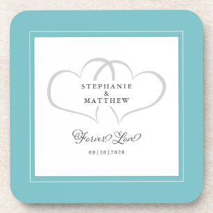 Aqua & Witte Elegante Trouw Hartjes Oneindige Lief Bier Onderzetter