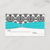 Aqua, Witte en Zwarte Damast Plaatskaarten Plaatskaartje (Achterkant)