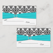 Aqua, Witte en Zwarte Damast Plaatskaarten Plaatskaartje (Voorkant / Achterkant)