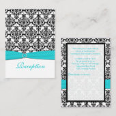 Aqua, Witte en Zwarte Damast Receptie Kaart (Voorkant / Achterkant)