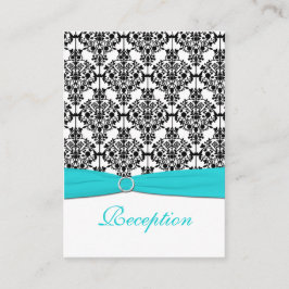 Aqua, Witte en Zwarte Damast Receptie Kaart